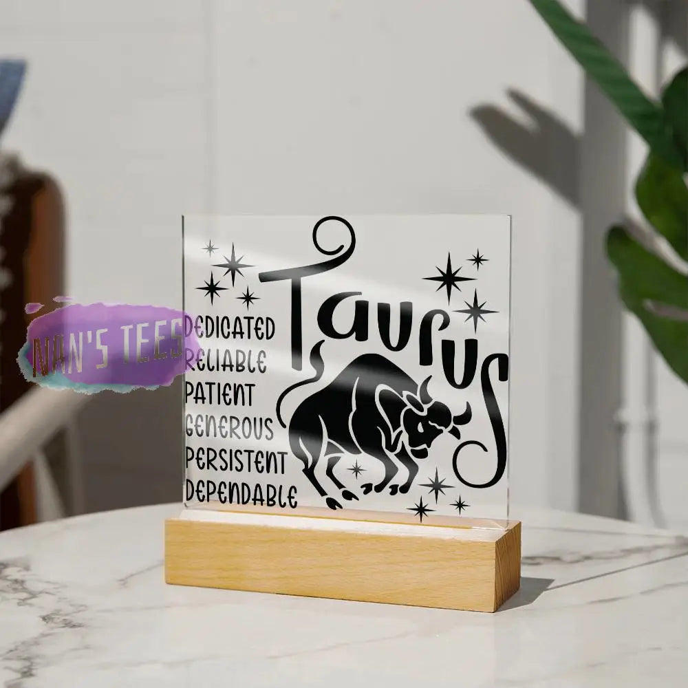 Taurus Zodiac Sign Positive Traits Acrylic Square Plaque Nans Tees